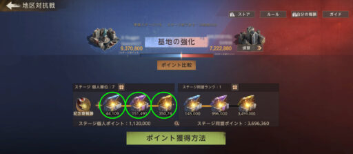 地区対抗戦（SVS）イベントページで日ごとの個人ポイント獲得報酬の受け取りの場所