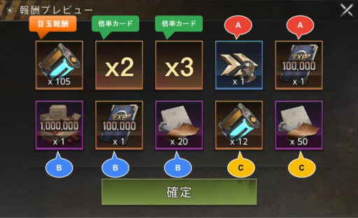 報酬プレビュー:パターン5)AABBBCC(倍率カードx2)